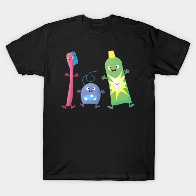 Cute toothbrush toothpaste dental floss cartoon T-Shirt by FrogFactory